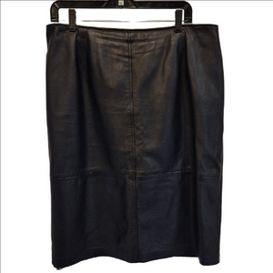 Vintage Elegant Soft Black Leather Lined Skirt Knee Length